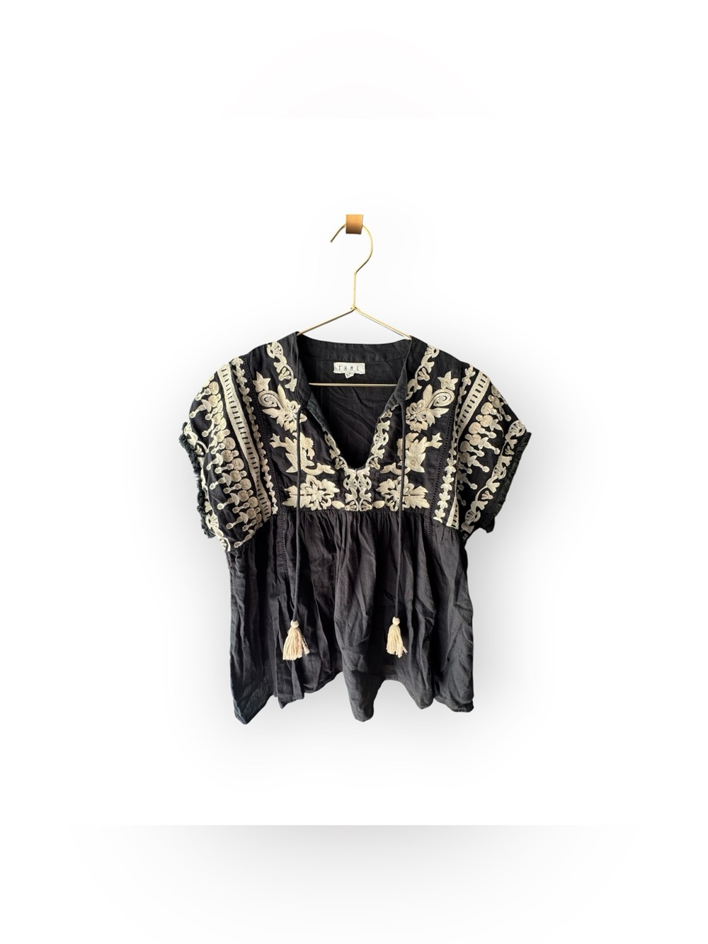 THML Black Blouse with Cream Embroidery